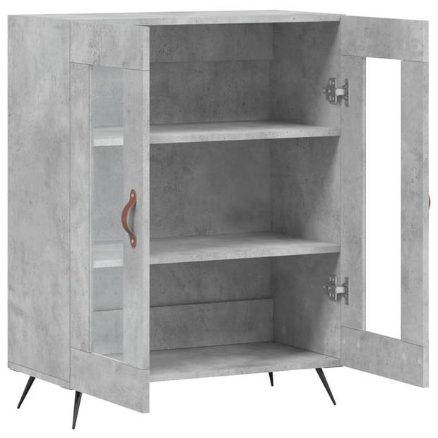 The Living Store Dressoir Betongrijs - Bewerkt hout - 69.5 x 34 x 90 cm - Glas ontwerp