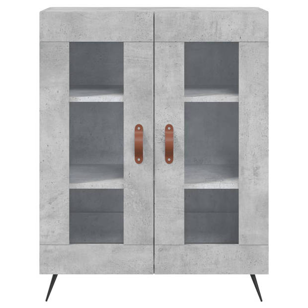 The Living Store Dressoir Betongrijs - Bewerkt hout - 69.5 x 34 x 90 cm - Glas ontwerp