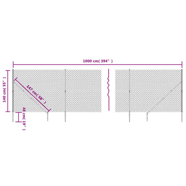 The Living Store Gaashek Groen 1.4 x 10m - Gegalvaniseerd Staal met PVC-coating - Duurzaam en Veelzijdig