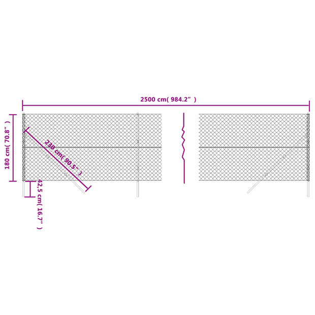 The Living Store Gaashek - Antraciet - 1.8 x 25 m - PVC-coating - Duurzaam staalmateriaal