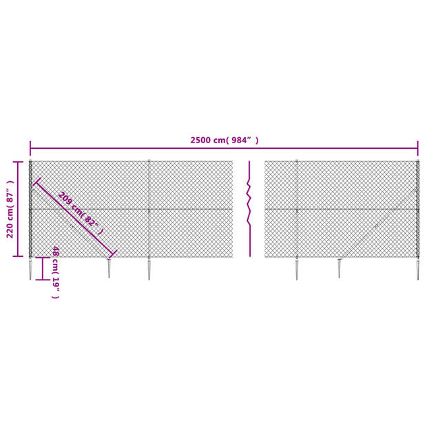 vidaXL Gaashek met grondankers 2,2x25 m antracietkleurig