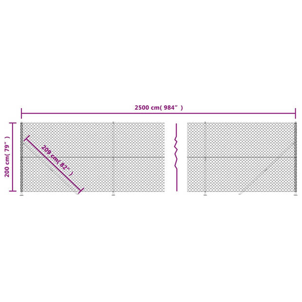 The Living Store Gaashek Antraciet 2x25m - Gegalvaniseerd staal met PVC-coating