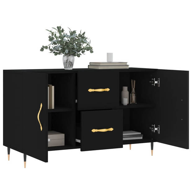 The Living Store Dressoir - Zwart - 100 x 36 x 60 cm - Duurzaam hout - Metalen poten