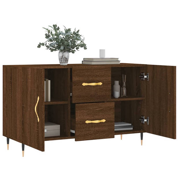 The Living Store Dressoir - Bruineiken - 100 x 36 x 60 cm - Duurzaam - Metalen poten - Voldoende opbergruimte - Stevig