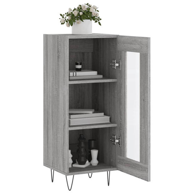 The Living Store Dressoir Opbergen Grijs Sonoma Eiken 34.5x34x90cm - Bewerkt Hout