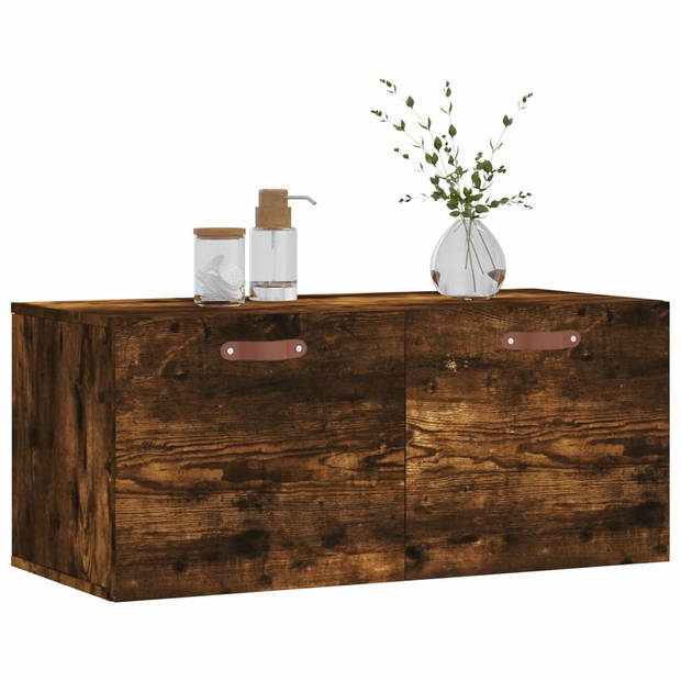 The Living Store Wandkast Gerookt Eiken - Zwevende Opbergkast - 80 x 36.5 x 35 cm