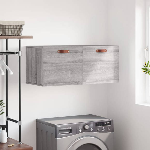 The Living Store Wandkast - Meubels - Decoratieve opbergruimte - 80 x 36.5 x 35 cm - Grijs Sonoma eiken - Montage