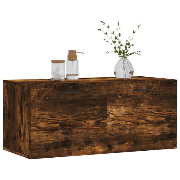 The Living Store Zwevende Wandkast - 80 x 36.5 x 35 cm - Gerookt eikenhout