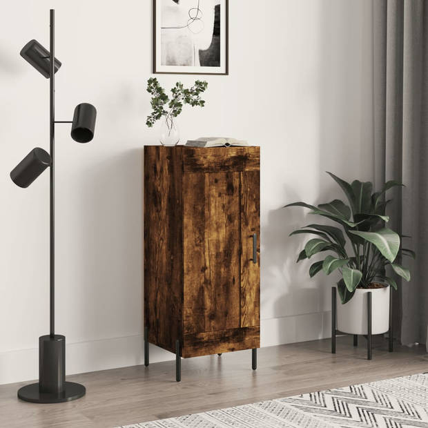 The Living Store Dressoir - Smoked Oak - 34.5 x 34 x 90 cm - Met opbergruimte - Displayfunctie - Metalen poten