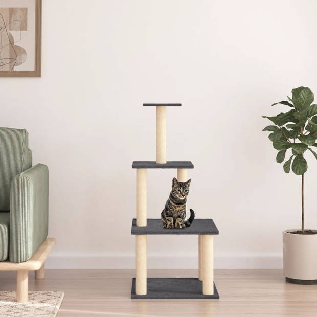 The Living Store Kattenmeubel - Kattenmeubel met meerdere niveaus - Natuurlijke sisal krabpalen - Donkergrijs - 47.5 x