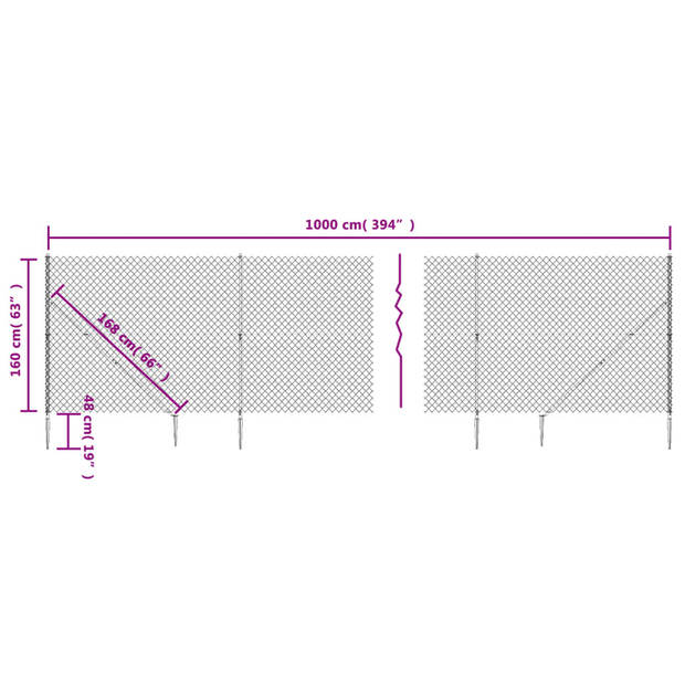 The Living Store Gaashek Antraciet - 1.6 x 10 m - PVC-coating - Stalen draad - Duurzaam en flexibel - Inclusief