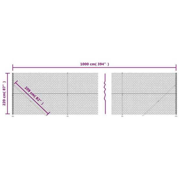 vidaXL Gaashek met flens 2,2x10 m antracietkleurig