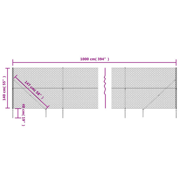 The Living Store Gaashekwerk - 1.4 x 10m - Staal met PVC-coating - Zilver