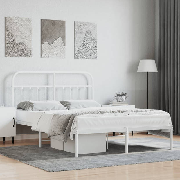 vidaXL Bedframe met hoofdbord metaal wit 140x200 cm