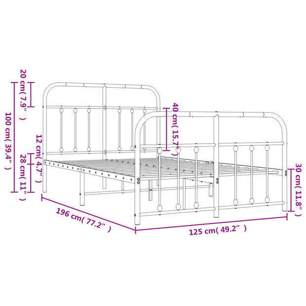 vidaXL Bedframe met hoofd- en voeteneinde metaal wit 120 x 190 cm