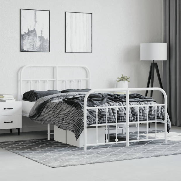 vidaXL Bedframe met hoofd- en voeteneinde metaal wit 120 x 190 cm