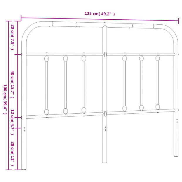 vidaXL Hoofdbord metaal zwart 120 cm