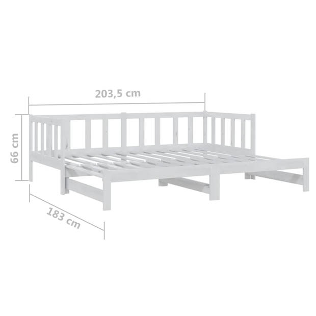 vidaXL Slaapbank uitschuifbaar massief grenenhout wit 2x(90x200) cm