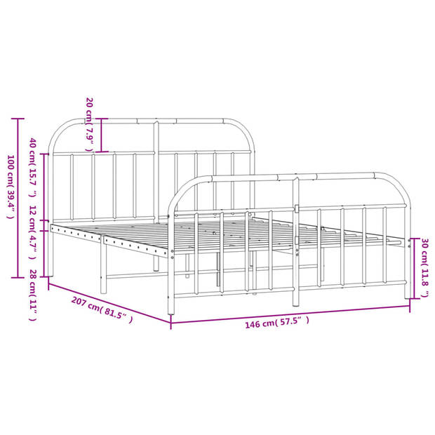 vidaXL Bedframe met hoofd- en voeteneinde metaal wit 140x200 cm