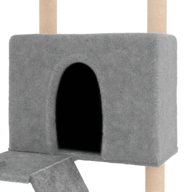 The Living Store Kattenmeubel - Alles-in-één - 78x73x143 cm - Lichtgrijs - Hout - Pluche - Sisal