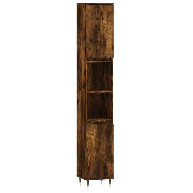 The Living Store Badkamermeubelset - Gerookt eiken - Hoog- 30x30x190 cm - Laag- 30x30x100 cm - Wastafelkast- 65x33x60