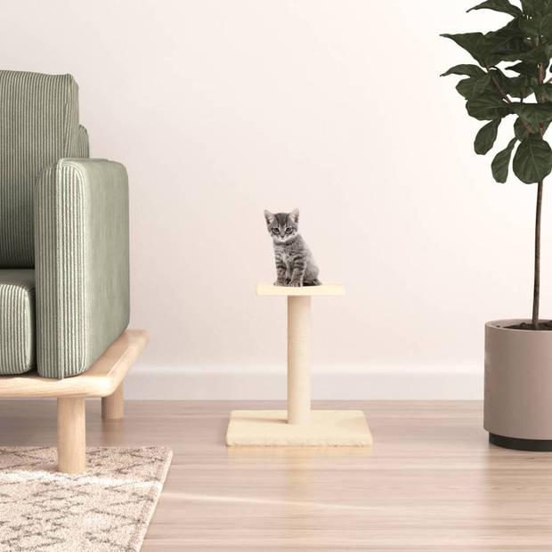 The Living Store Kattenmeubel - Krabpaal - 34.5 x 34.5 x 38 cm - Natuurlijke sisal spaart meubels - Crème