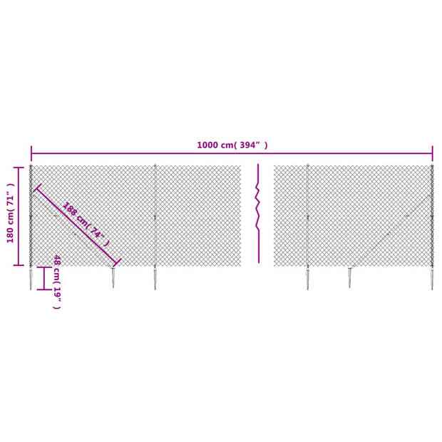 The Living Store Gaashek Groen 1.8 x 10 m - Staal met PVC-coating - Duurzaam en flexibel - Inclusief accessoires -