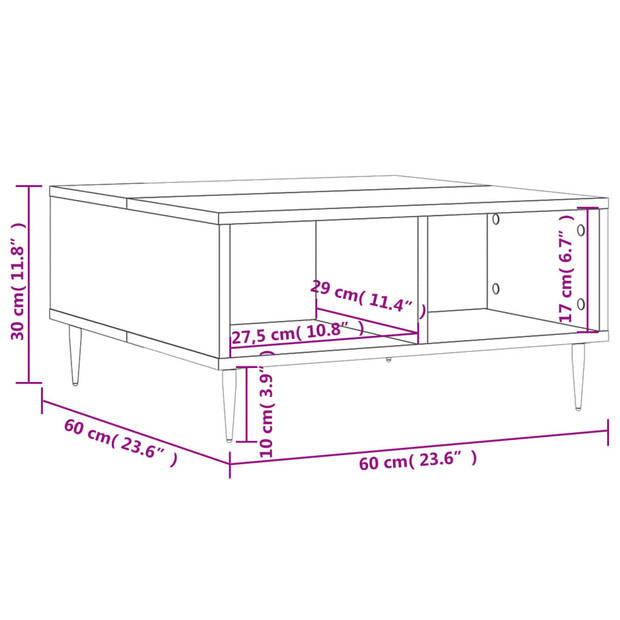 vidaXL Salontafel 60x60x30 cm bewerkt hout zwart