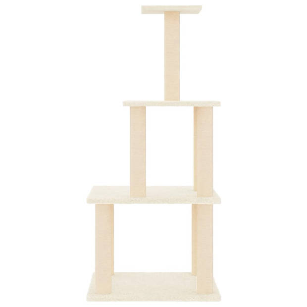 The Living Store Kattenmeubel - Kattenmeubel - 47.5 x 47.5 x 111 cm - Crème - Bewerkt hout - pluche en sisal