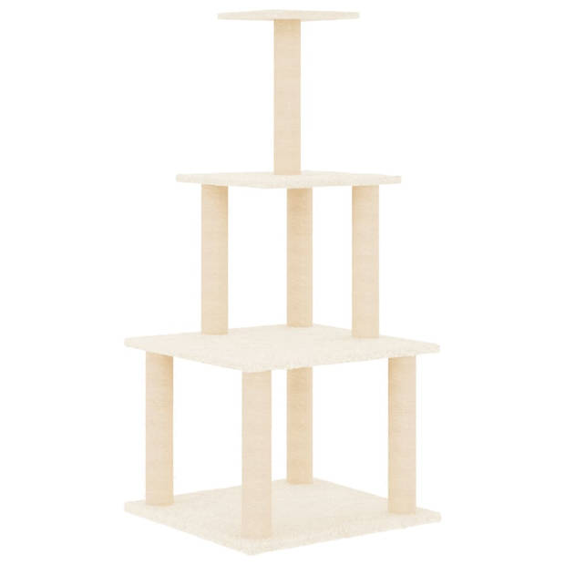 The Living Store Kattenmeubel - Kattenmeubel - 47.5 x 47.5 x 111 cm - Crème - Bewerkt hout - pluche en sisal