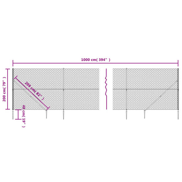 vidaXL Gaashek met grondankers 2x10 m antracietkleurig