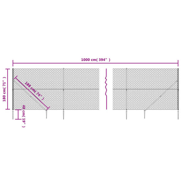 vidaXL Gaashek met grondankers 1,8x10 m zilverkleurig