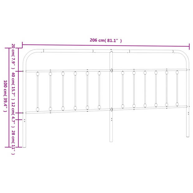 vidaXL Hoofdbord metaal wit 200 cm