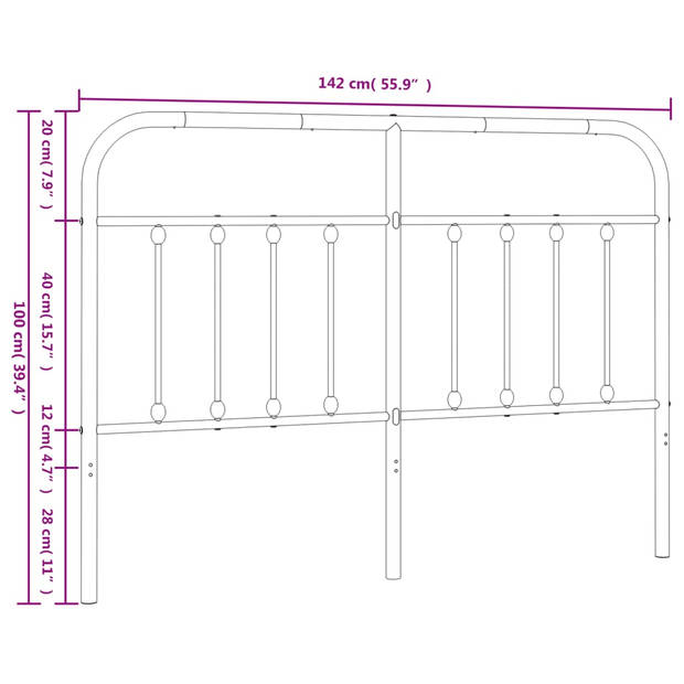 vidaXL Hoofdbord metaal wit 135 cm