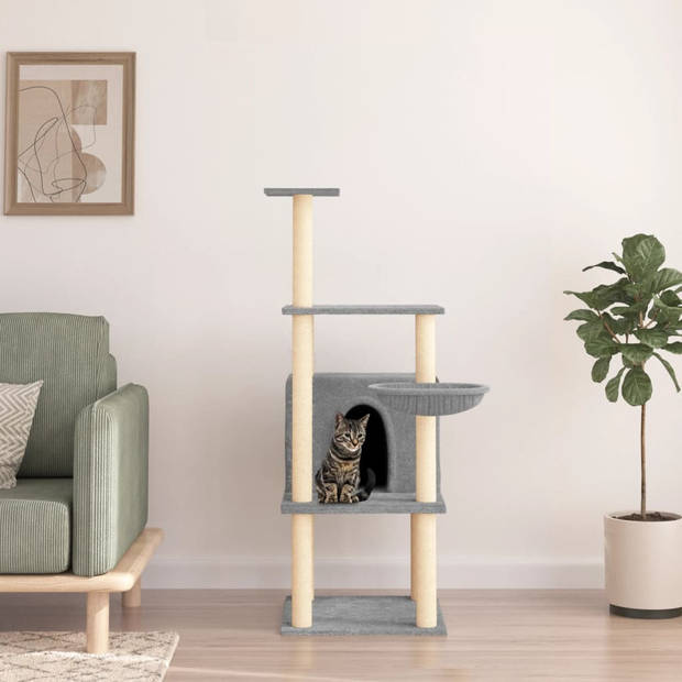 The Living Store Kattenmeubel - Alles-in-één Meubel - 47.5 x 47.5 x 132 cm - Lichtgrijs