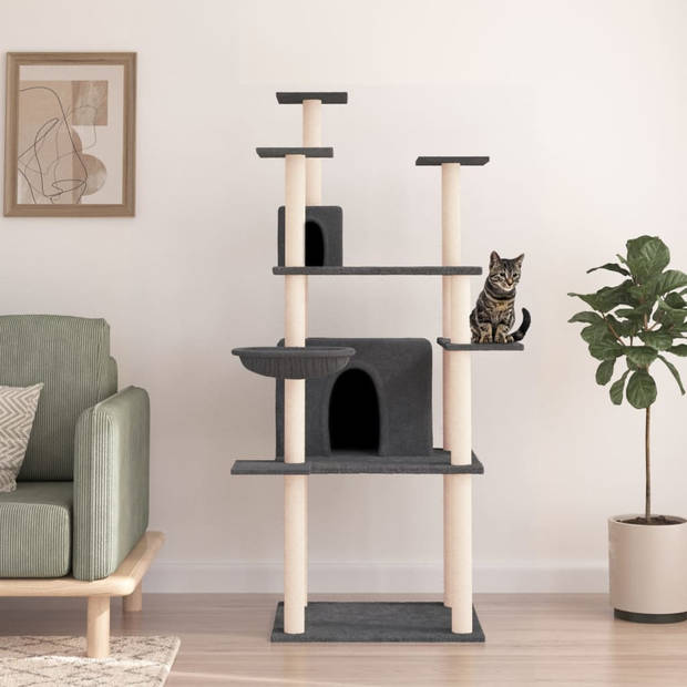 The Living Store Kattenmeubel - Alles-in-één kattenmeubel - 90 x 83 x 166 cm - Donkergrijs