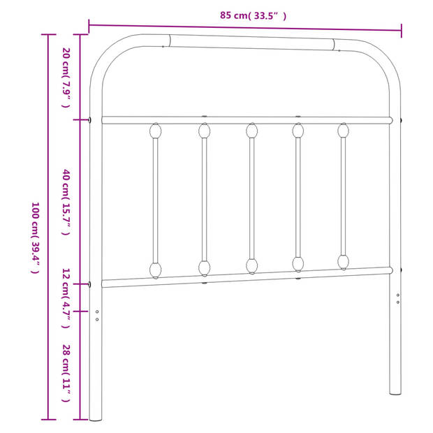 vidaXL Hoofdbord metaal zwart 80 cm