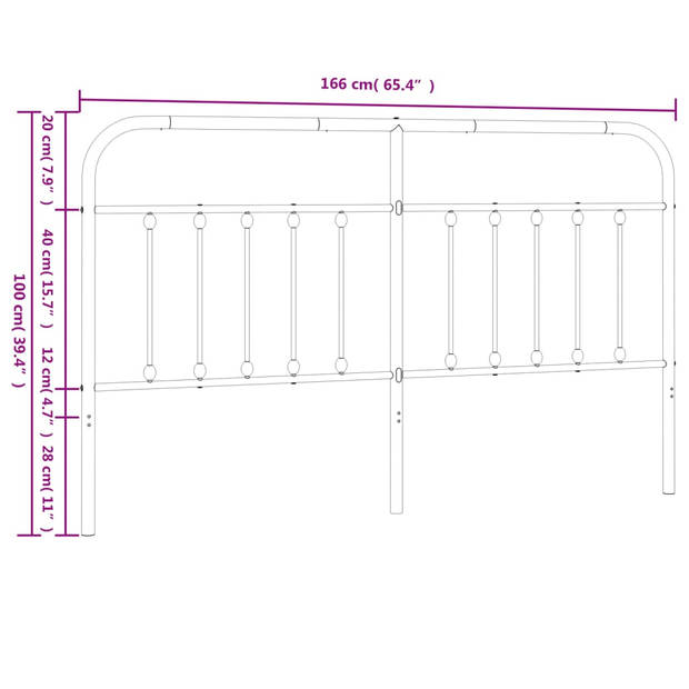 vidaXL Hoofdbord metaal zwart 160 cm