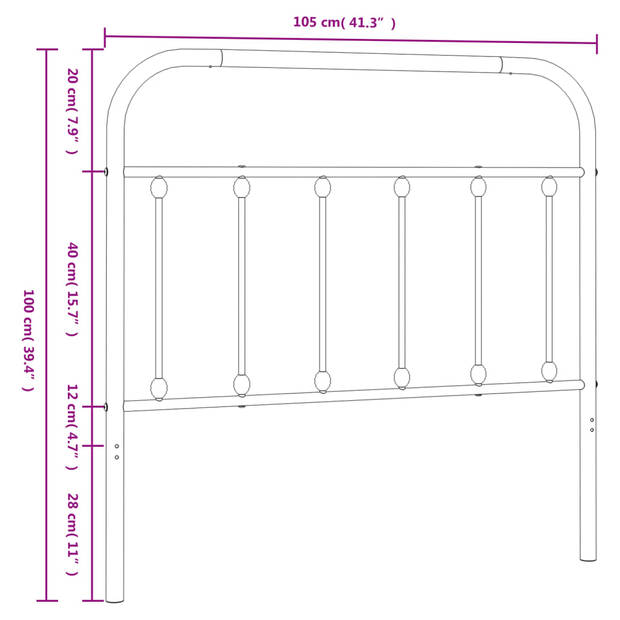 vidaXL Hoofdbord metaal zwart 100 cm