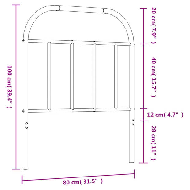 vidaXL Hoofdbord metaal wit 75 cm