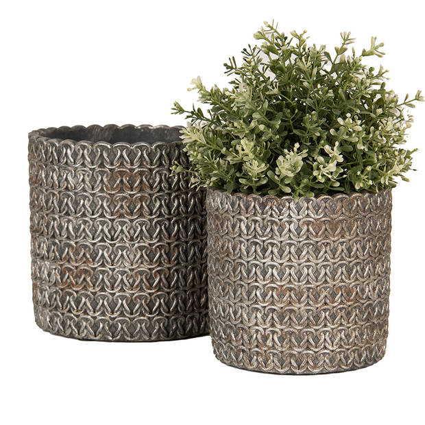 Clayre & Eef Bloempot Binnen Ø 15x14 cm Grijs Steen Plantenpot Grijs Plantenpot