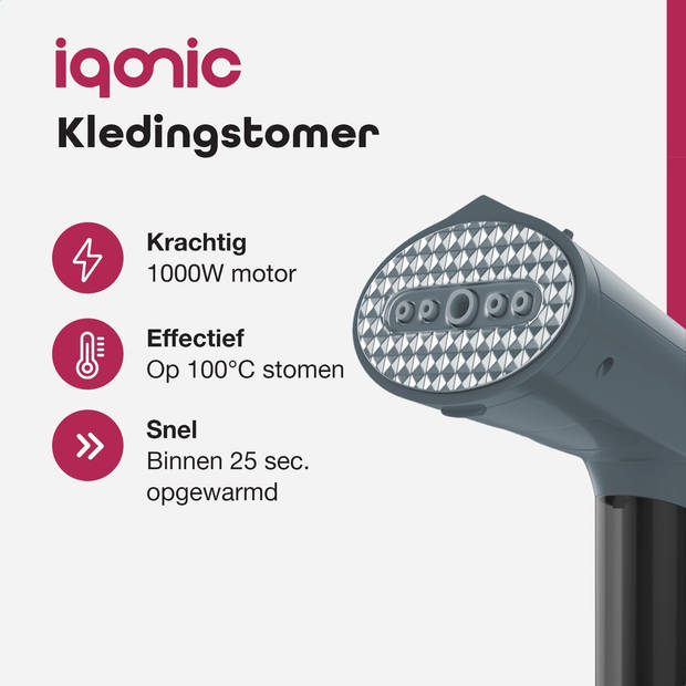 Iqonic Kledingstomer - Stoomapparaat Kleding - Handstomer - Groot en Klein Reservoir - Grijs