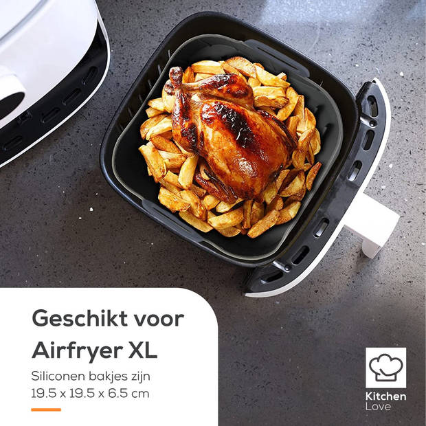 KitchenLove Airfryer Bakjes Siliconen - XL - 2 Stuks - 20CM