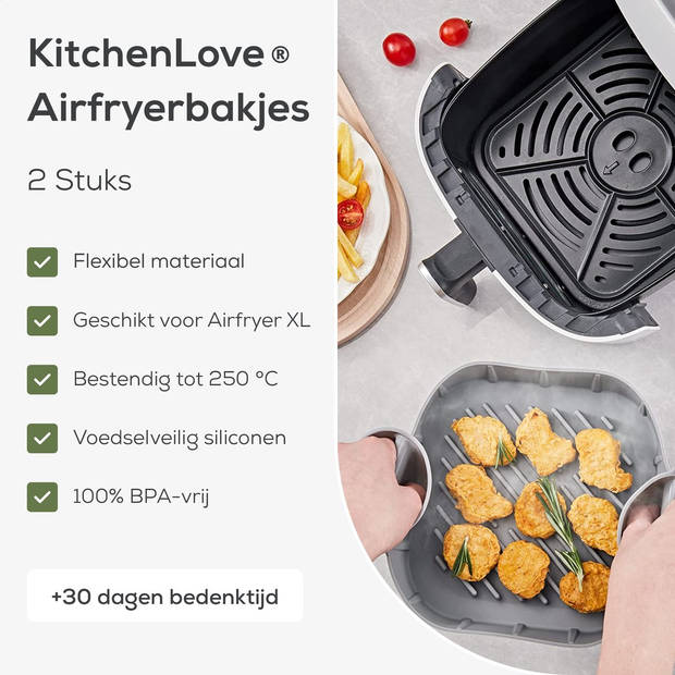 KitchenLove Airfryer Bakjes Siliconen - XL - 2 Stuks - 20CM