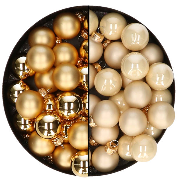 Mini kerstballen - 48x st - champagne en goud - 2,5 cm - glas - Kerstbal