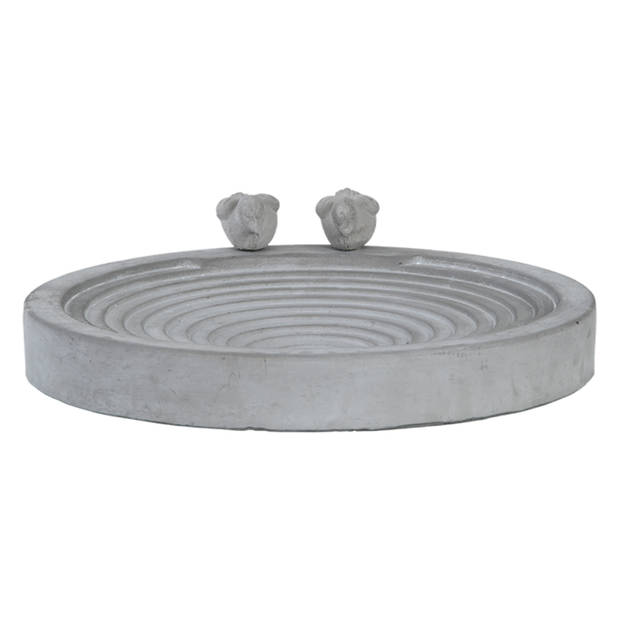 Esschert Design Vogelbad/voederschaal - grijs - beton - D39 x H9 cm - drinkschaal voor tuinvogels - Vogelvoederschalen