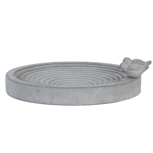 Esschert Design Vogelbad/voederschaal - grijs - beton - D39 x H9 cm - drinkschaal voor tuinvogels - Vogelvoederschalen