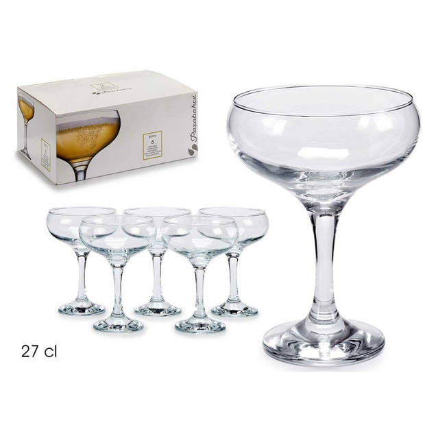 Pasabasche Prosecco/champagneglazen - 6x - transparant - glas - 270 ml - laag model - Champagneglazen