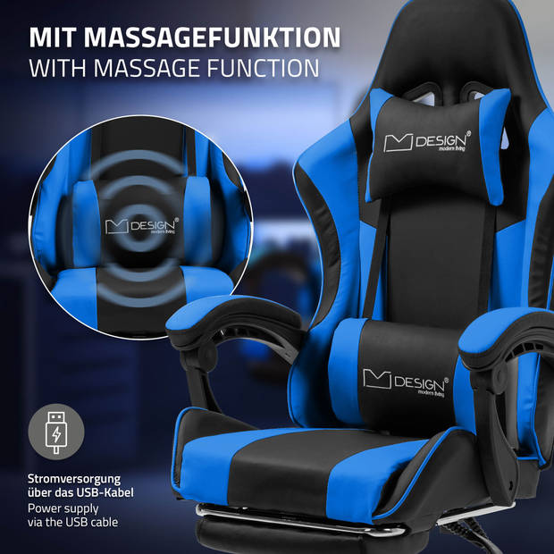 Massage gamestoel zwart/blauw PU leer ML ontwerp