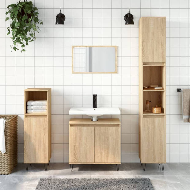 The Living Store Badkamermeubelset - Sonoma eiken - 30x30x190 cm/30x30x100 cm/58x33x60 cm